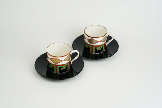 Diamond Pattern Gold and Silver Pair of Bowls and Plates